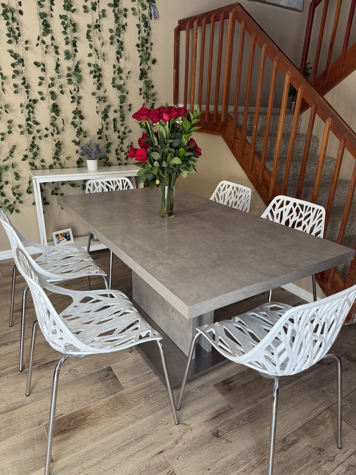 Dining Table Gray Set Six Chairs