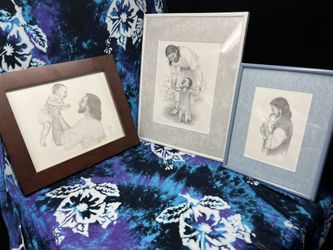 Framed Print by Jean Keaton 1995 Pencil Drawing Baby & Jesus