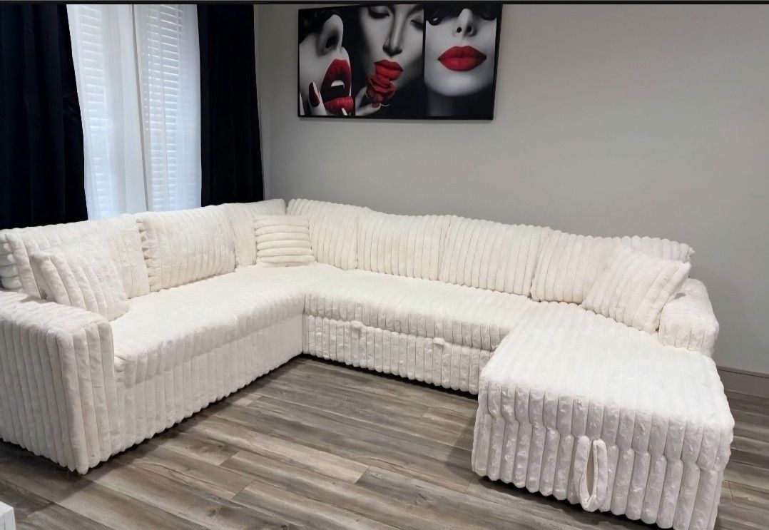 Sectional Sofa Beige Sleeper Storage Pull Out Bed New