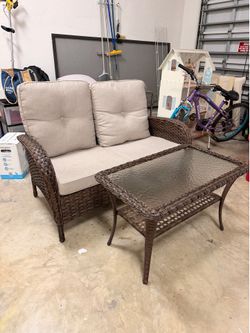 Outdoor Wicker Loveseat and Coffee Table Set