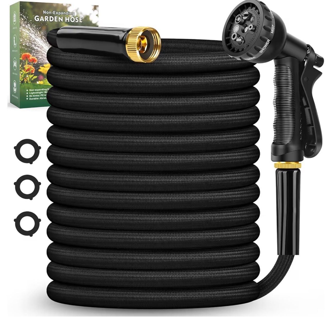 Lipoliftco Garden Hose 100FT, Non-Expanding, Lightweight Hose With 8 Function Nozzle, Leak-Proof, No-Knot, Easy to Carry, Wear-Resistant, Sturdy, Flex