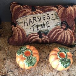 Halloween Fall Home Decor Pillow Taper Pumpkin Candle Holders 