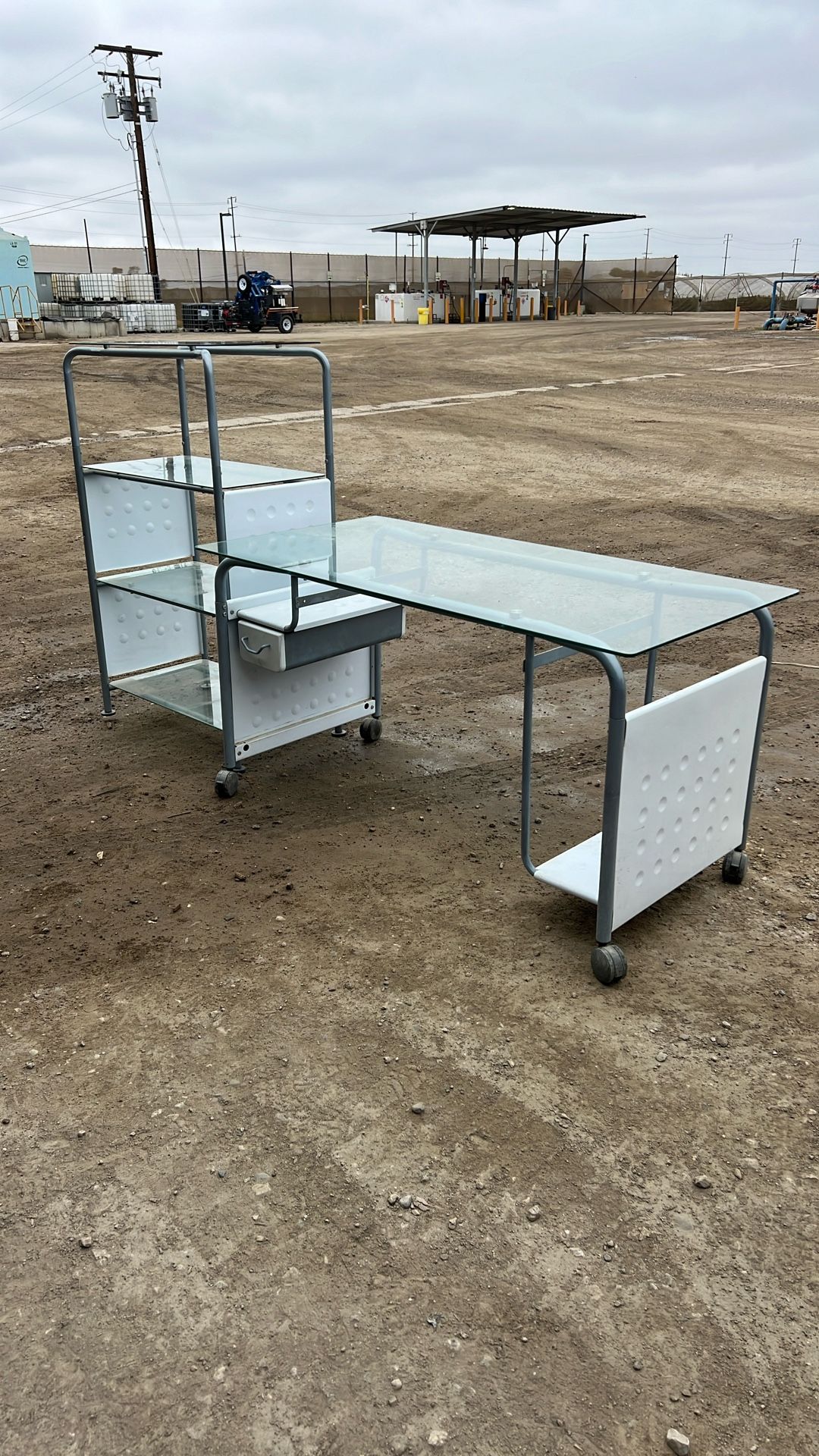 Glass Desk And Shelves