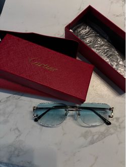 Cartier Rimless Blue Tint Sunglasses w/ Box