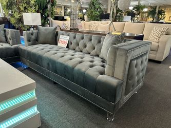 Brand new gray/ black velvet sofa and loveseat
