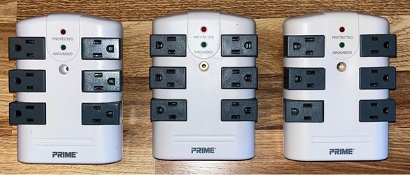 Set Of 3 Prime 6-Outlet Rotating Plug-In Surge Protector