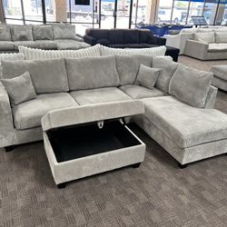 NEW Grey Corduroy Soft Sectional