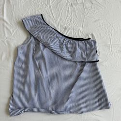 jcrew blue and white striped one-shoulder tank - size 2