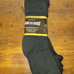 Diabetic Socks Short Crew Size 10-13 Black 3 Pair New 