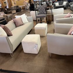 Michael AMINI AICO (High-end)Metallic SilverMist 3Pcs LivingRoom Set Sofa,Loveseat,2Chair w/Pillows