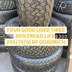 SET OF FOUR USED TIRES 265/70/16 BFGOODRICH