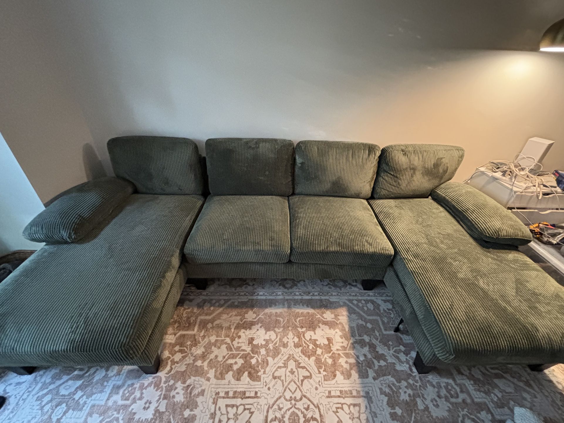 Modern Green Corduroy Sectional Sofa