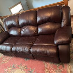 Burgundy Dual Recliner 100% Leather Sofa Couch