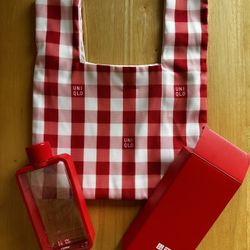 UNIQLO branded checkered bag and Water Bottle