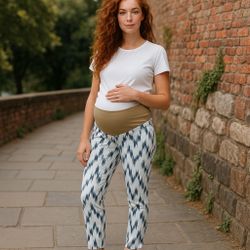 Paige Maternity 30 Verdugo Ultra Skinny Ikat Printed Jeans Alexandria White/Blue