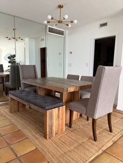 Wood Dining Table with Bench and Chairs