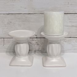 NEW Ornate Ceramic White 4” Pillar Candle Holders