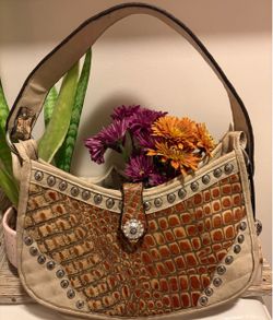 Western Studded Croc-Embossed Shoulder Bag
