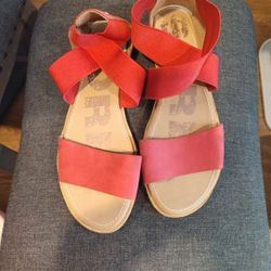 Women's Size 10 Sorel Ella Red Suede Elastic Slip In Sandals 