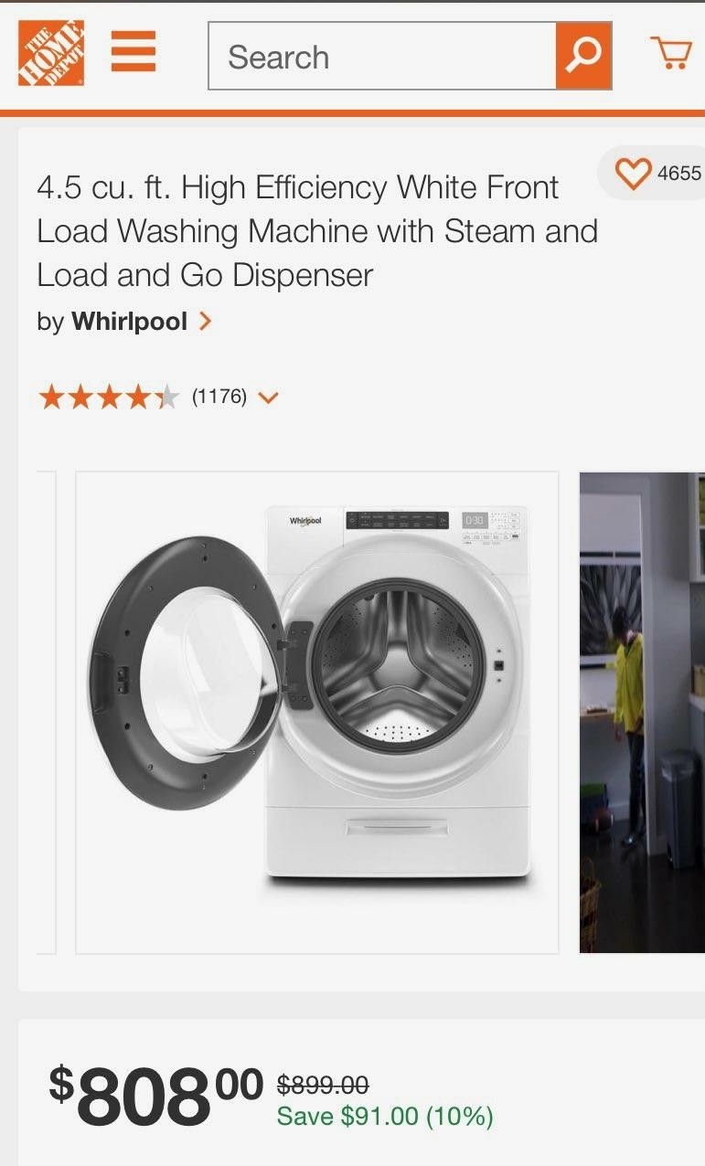 4.5 cu ft Whirlpool High Efficiency Front Load Washer