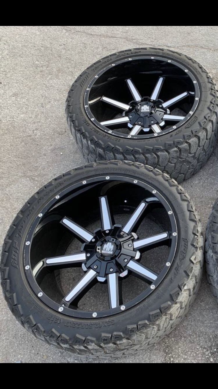 22x12 Off Road Rims & 33x12.50r22 Tires 22” Wheels 6 Lug Universal Bolt pattern will Fit Ford F150 , Chevy Silverado, GMC Sierra , Toyota Tacoma / 4R