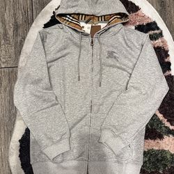Burberry hooded pattern grey zip up