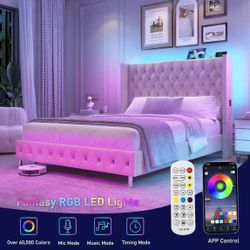 ❤️‍🔥 Queen LED Upholstered Bed Frame with Wingback Headboard