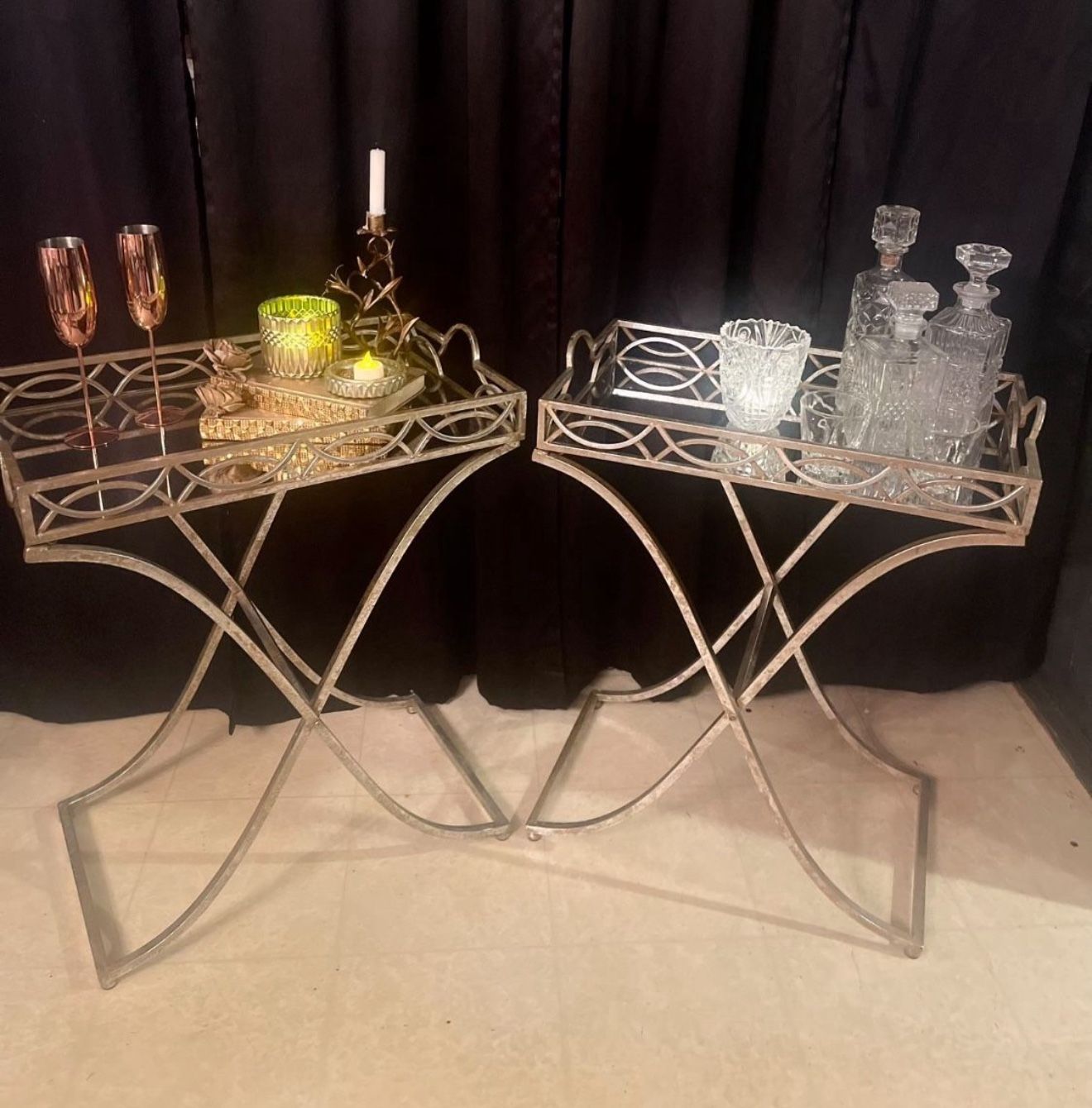 Mirror Side Tables Bar Tray Set (2)