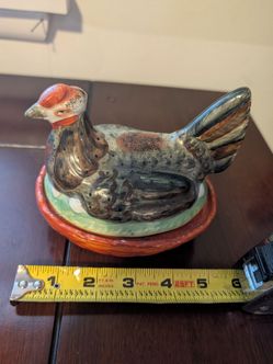 Antique Vintage Staffordshire England Ceramic Hen on Nest Figurine