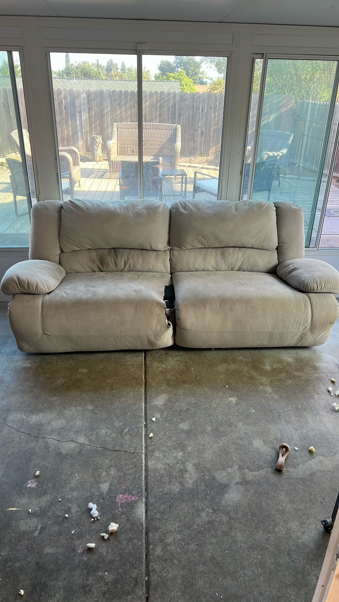 Ashley Furniture Grey Suede Dual Recliner Couch