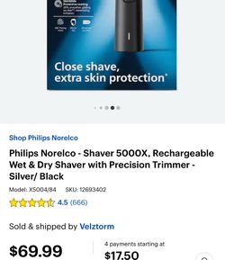 Philips Norelco - Shaver 5000X, Rechargeable Wet & Dry Shaver with Precision Trimmer - Silver/ Black