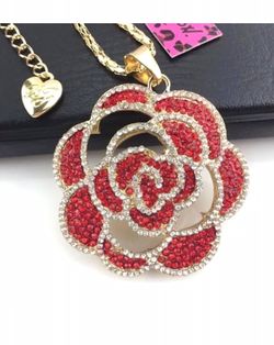 Betsey Johnson Crystal Red Rose Necklace