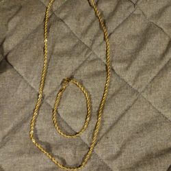 3mm Stainless Steel Gold Robe  Necklace And Bracelet Set 