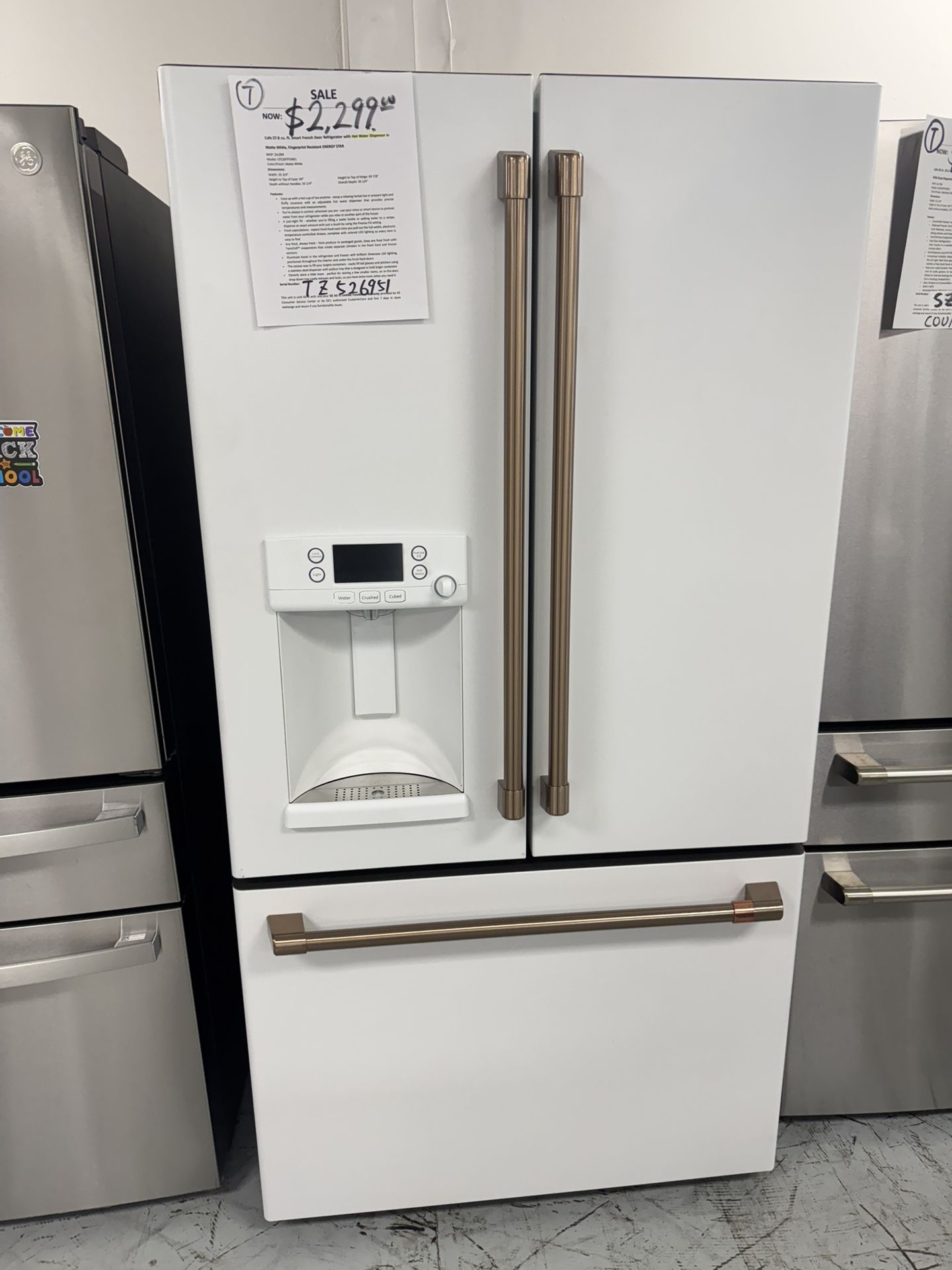 Café Matte White Refrigerator With Hot Water Dispenser