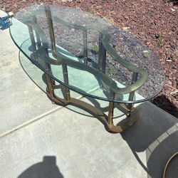 Glass And Solid Brass Coffee Table