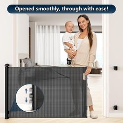 Black 33" Tall Mesh Retractable Safety Gate For Pets And Babies, New.
