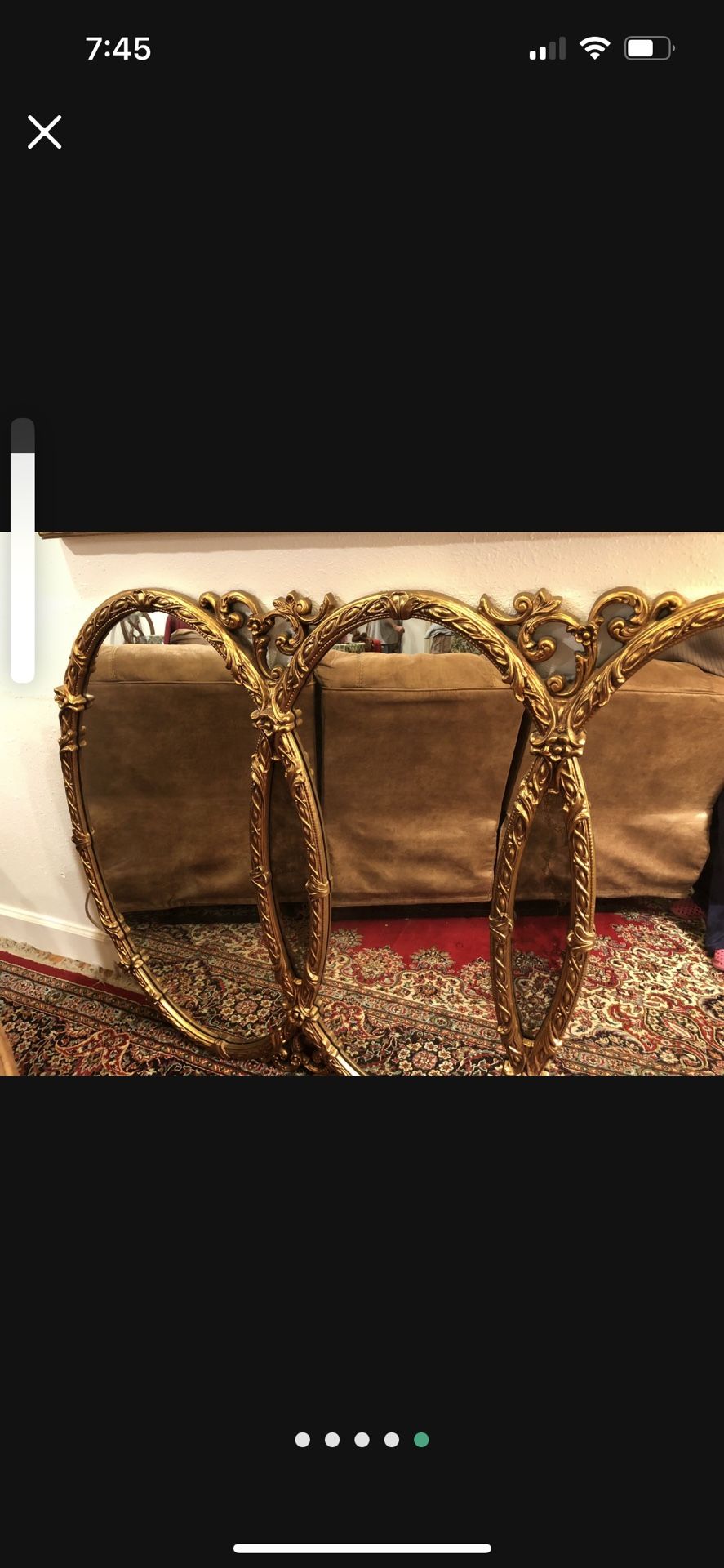 Vintage Oval Huge Gold Triple Wall Mirror