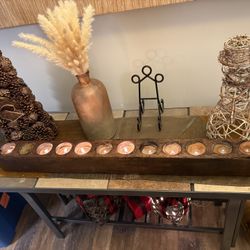 Vintage 12 hole wooden Mexican sugar cone mold candle holder primitive folk cart w/ candles  