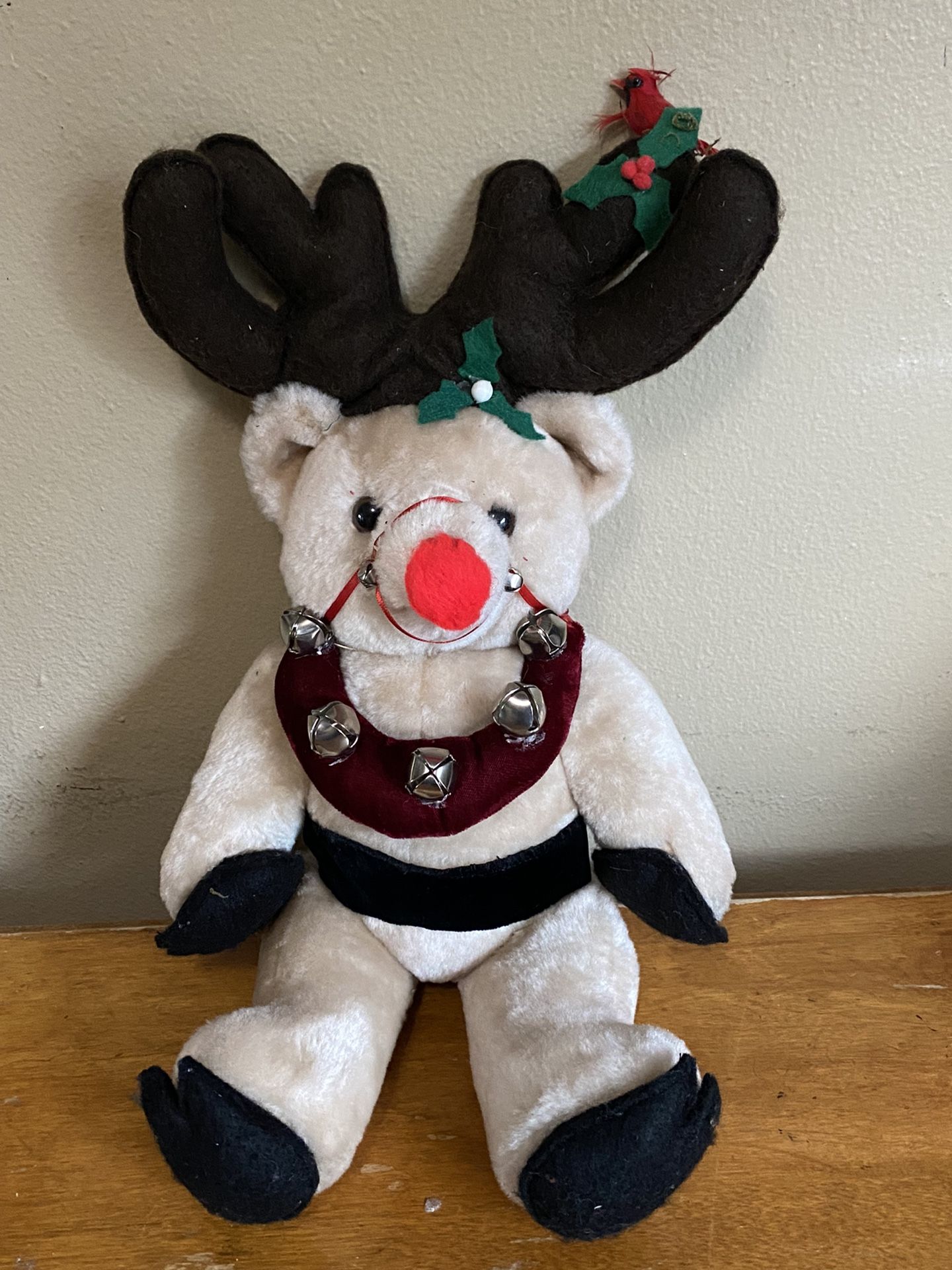 Plush Teddy Bear REINDEER COSTUME Poseable Legs Christmas Holiday Shelf Sitter