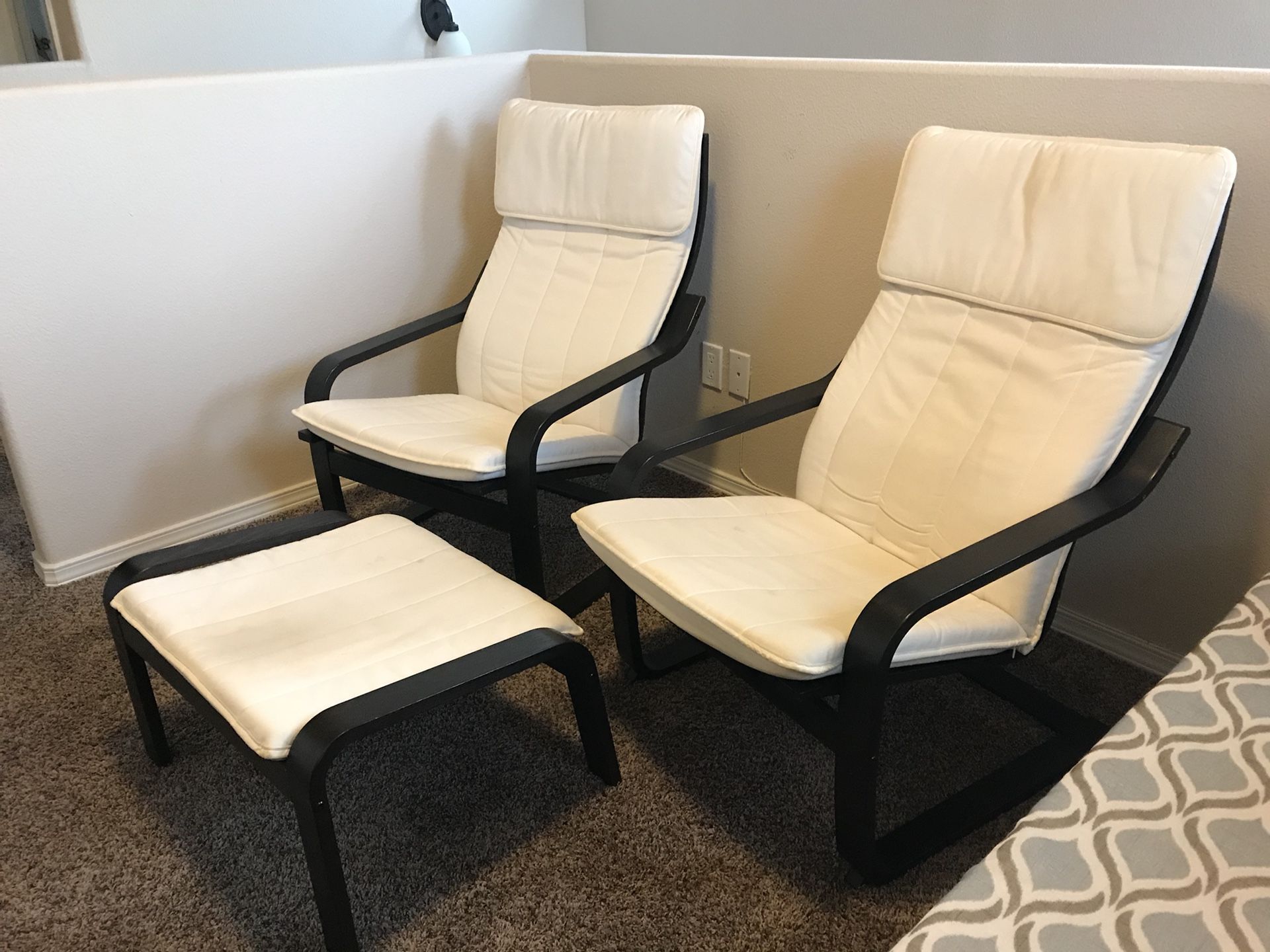 White Poang “Rocking” Chairs with Ottoman