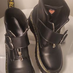 Black Vegan rugged sole heart ankle boots