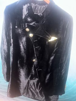 Black Velvet Suit Set with Gold Buttons