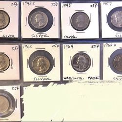 9 Silver Washington Quarters
