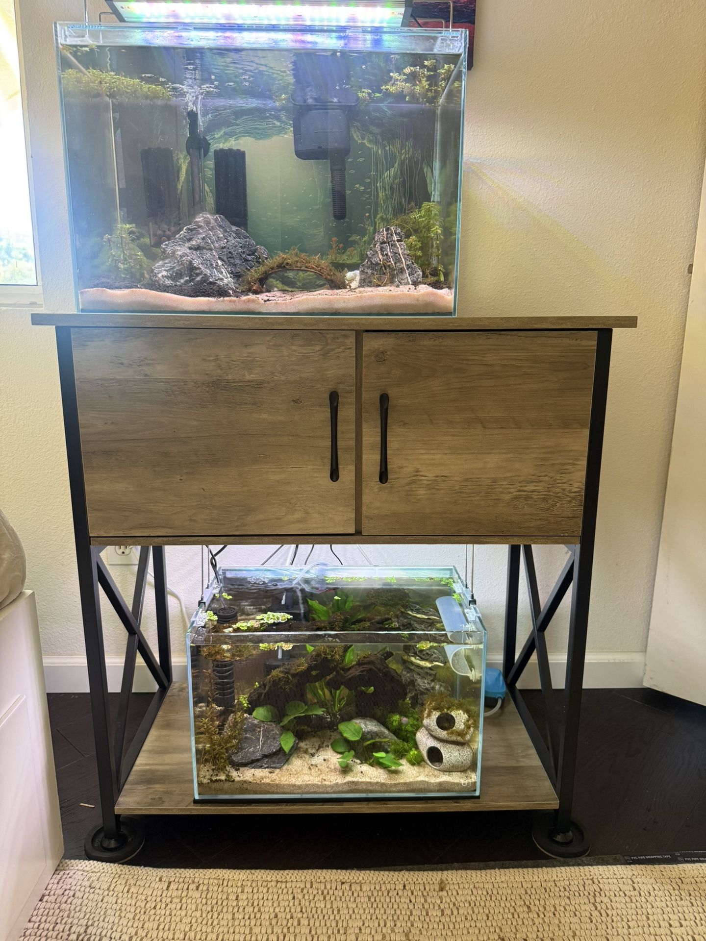 15 Gallon Like New rimless Fish tank With Stand, LED Light & Filter