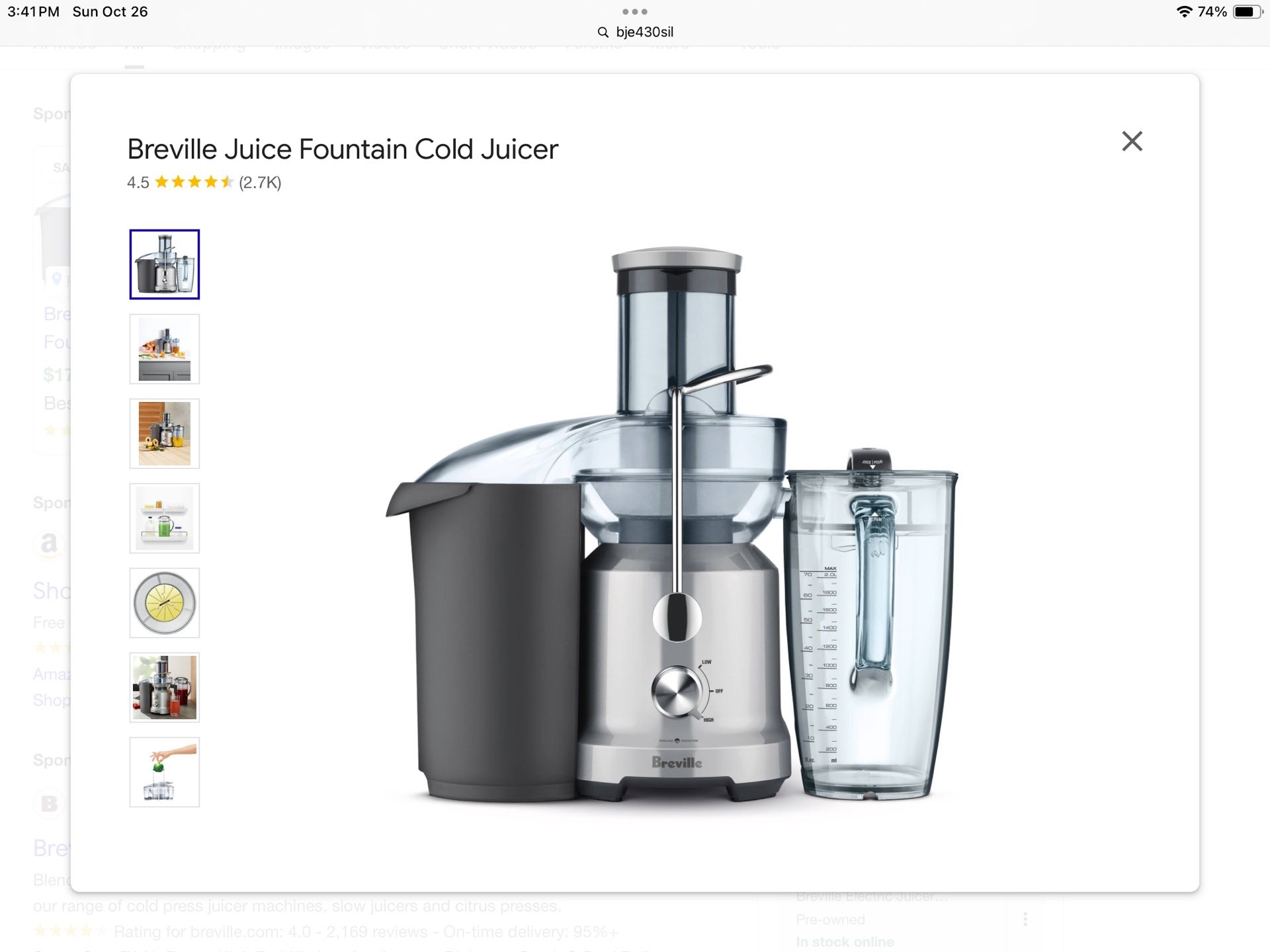 Breville Juice Fountain Cold Centrifugal Juicer - Silver (BJE430SIL)