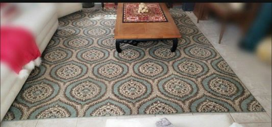 New Area Rug 9' x 7' Seafoam Green & Browns