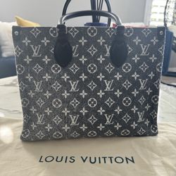 Louis Vuitton Onthego Size MM Monogram Jacquard Denim Gray M46448 Brand New 