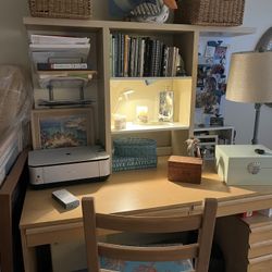 IKEA Wood Desk With Hutch And Filing Cabinet, Chair Included/optional