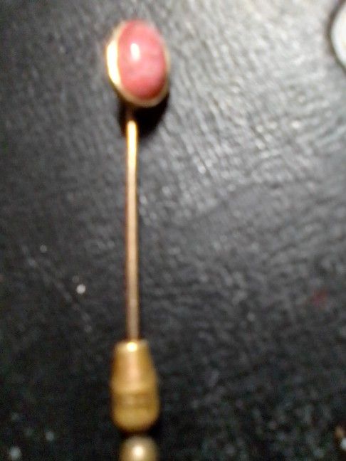 Antique 14k Tie Pin With Deep Pink Opal