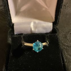 Sterling Silver Round Solitaire Rings With Blue Topaz Gemstone